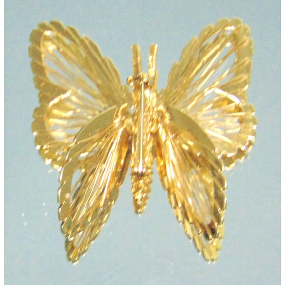 Monet Gold Butterfly Brooch 1.75" Wire Open Metalwork Signed Pin Bouncy Wing Vtg - Picture 9 of 12